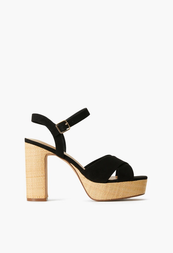 TINA CROSSOVER PLATFORM SANDAL Black/Raffia