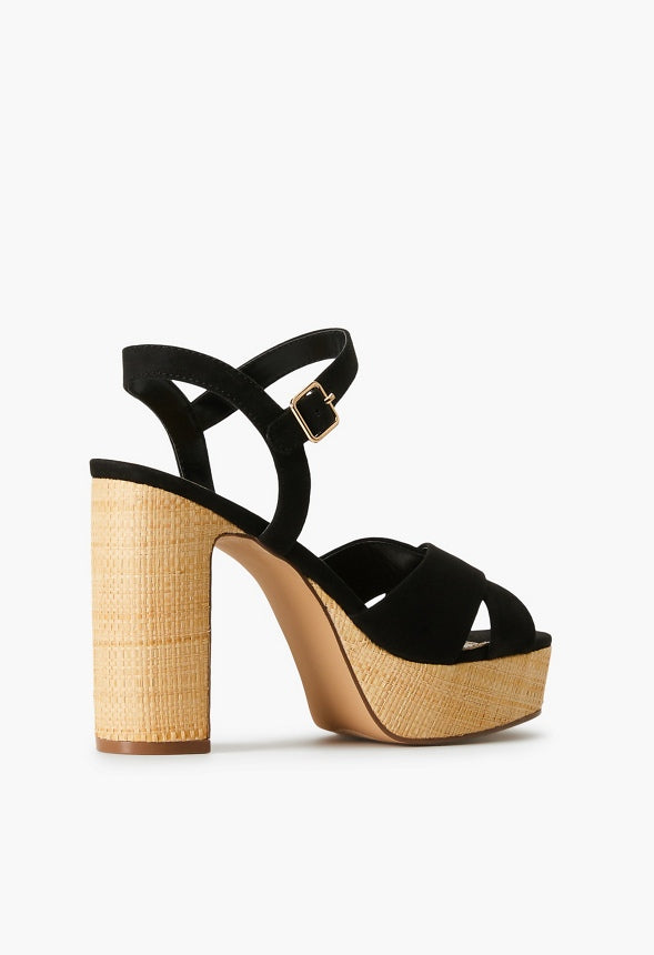 TINA CROSSOVER PLATFORM SANDAL Black/Raffia