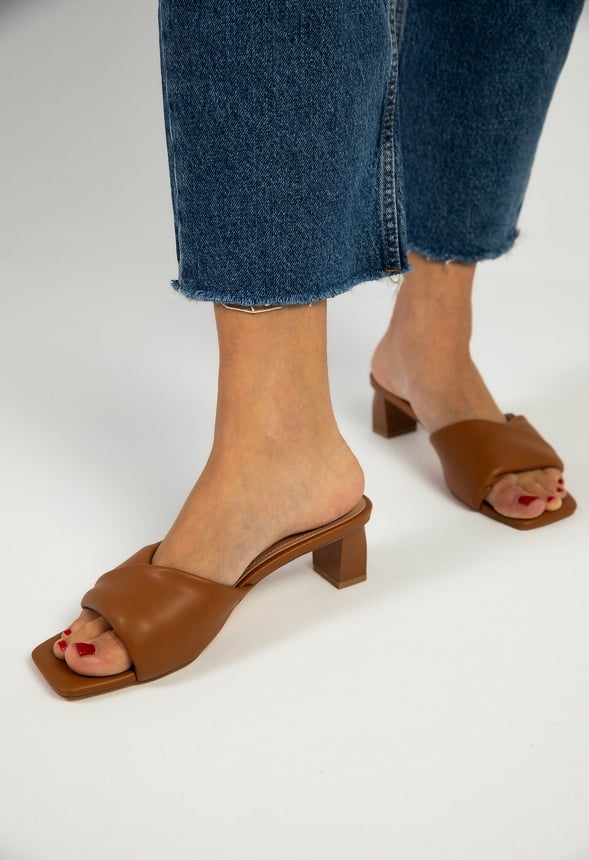 Caroline Mule Heeled Sandal Lt Tan