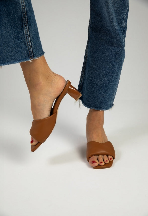 Caroline Mule Heeled Sandal Lt Tan