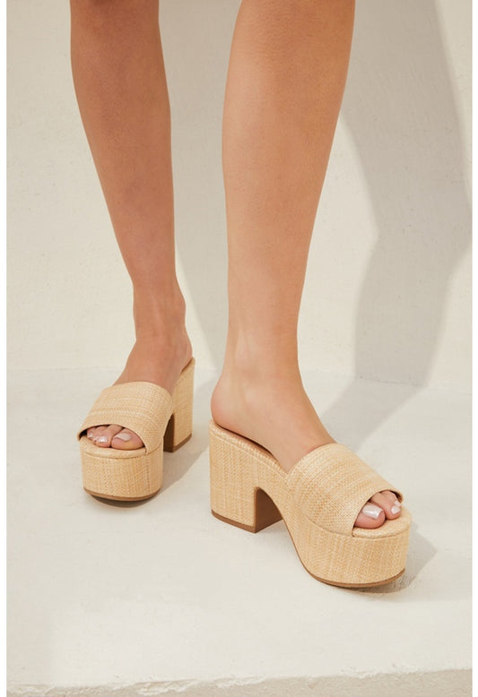 ESMIE BLOCK HEELED PLATFORM SANDAL Natural Raffia