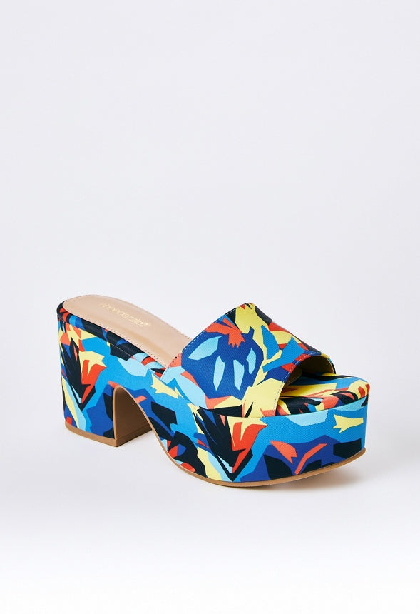 ESMIE BLOCK HEELED PLATFORM SANDAL Abstract Jungle