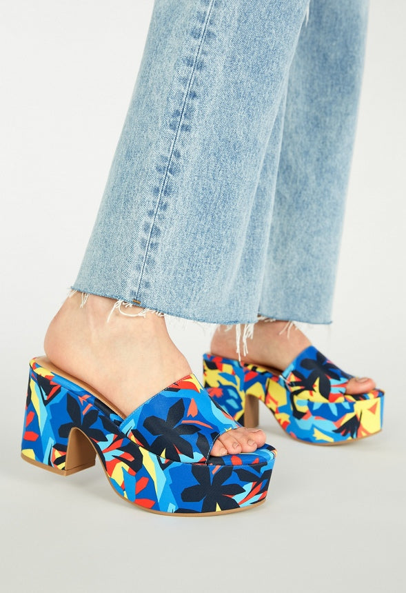 ESMIE BLOCK HEELED PLATFORM SANDAL Abstract Jungle