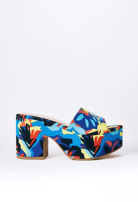 ESMIE BLOCK HEELED PLATFORM SANDAL Abstract Jungle