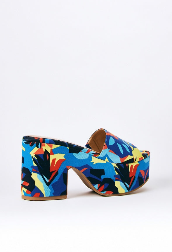 ESMIE BLOCK HEELED PLATFORM SANDAL Abstract Jungle
