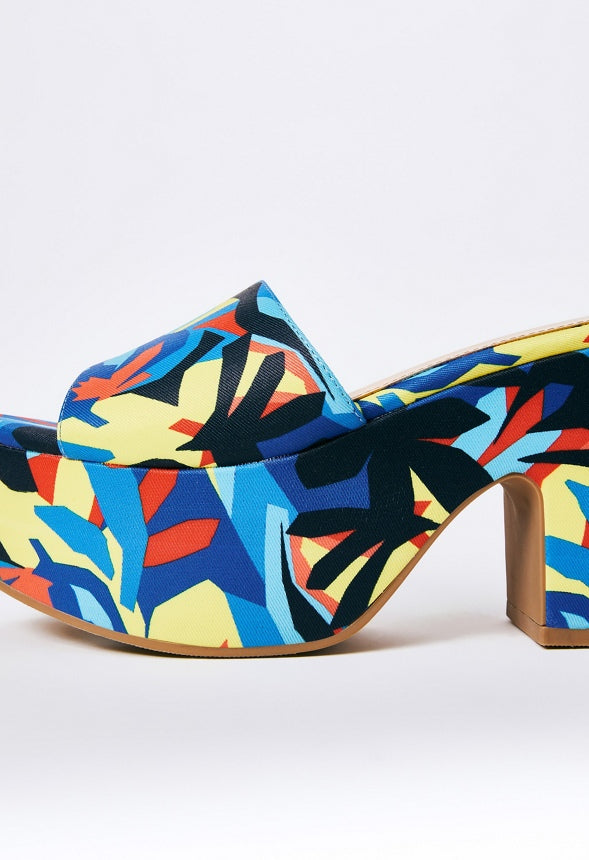 ESMIE BLOCK HEELED PLATFORM SANDAL Abstract Jungle