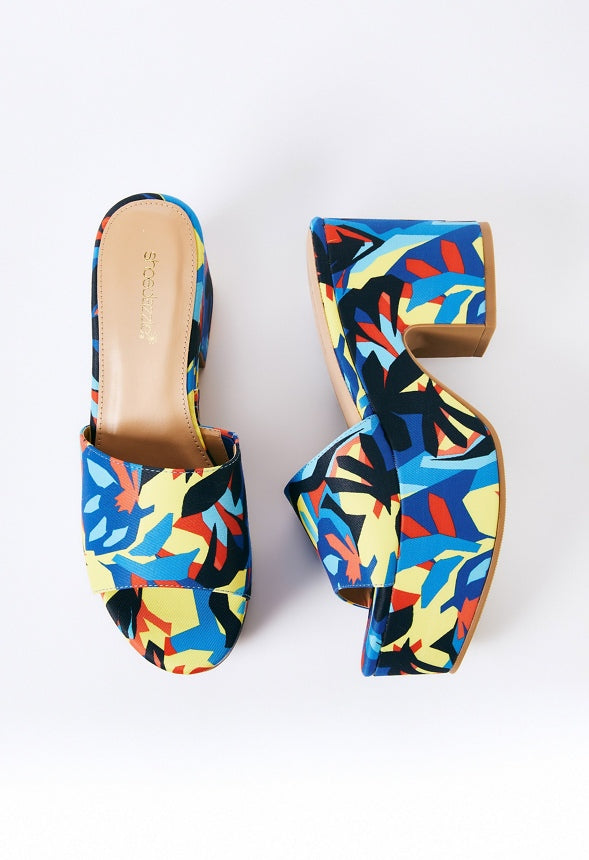 ESMIE BLOCK HEELED PLATFORM SANDAL Abstract Jungle