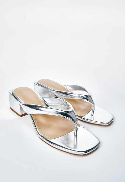 Aya Block Heeled Sandal Silver