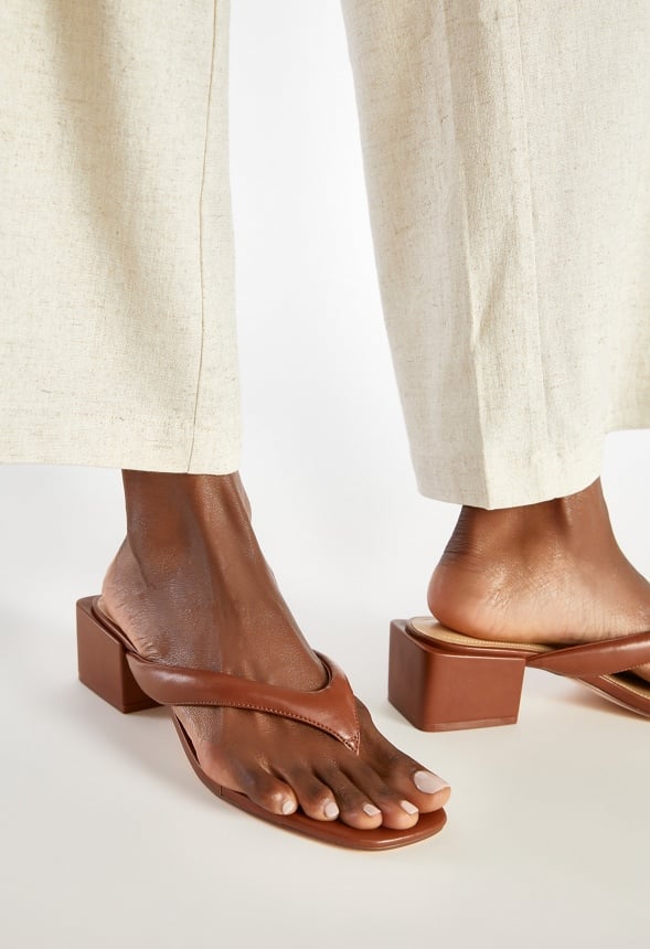 Aya Block Heeled Sandal Leather Brown