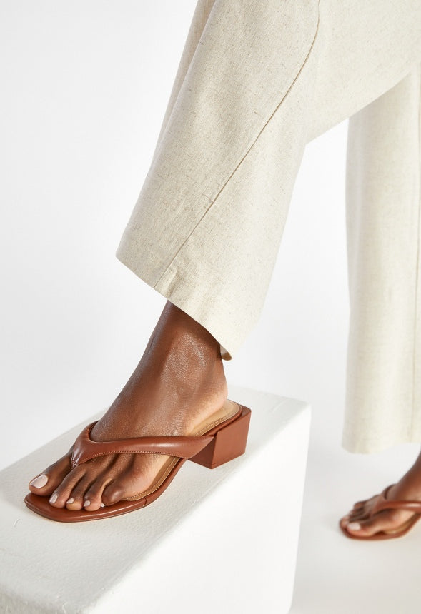 Aya Block Heeled Sandal Leather Brown