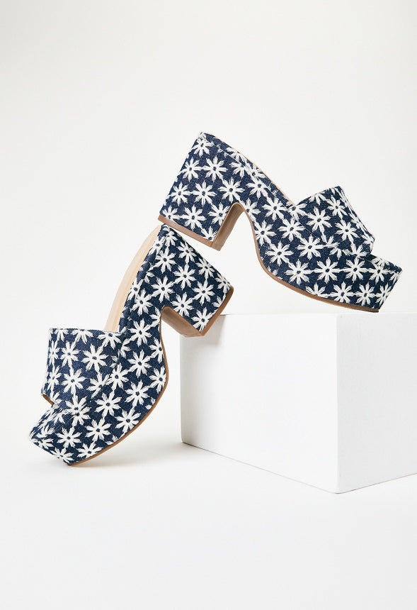 Esmie Block Heeled Platform Sandal Blue Ashes Floral
