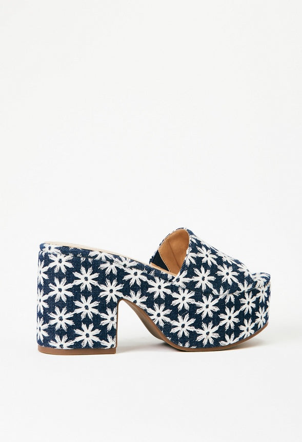 Esmie Block Heeled Platform Sandal Blue Ashes Floral