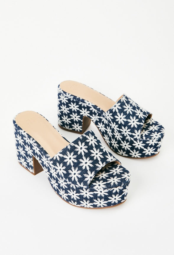 Esmie Block Heeled Platform Sandal Blue Ashes Floral