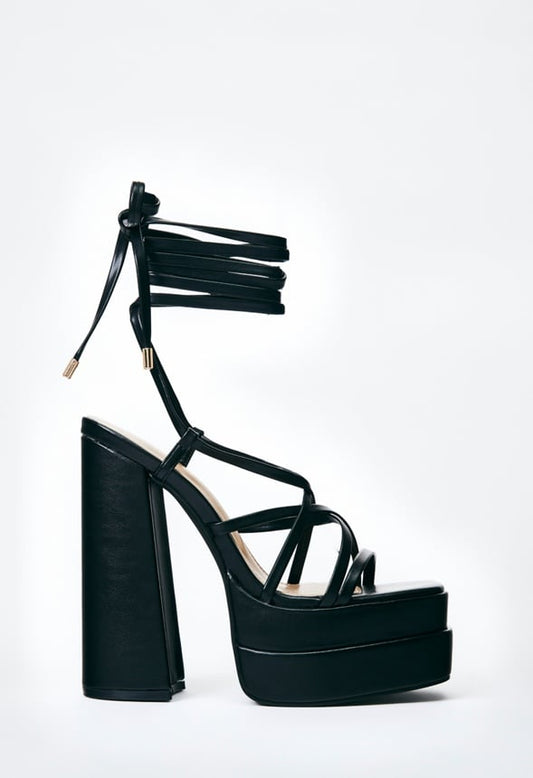 Sienna Block Heeled Platform Sandal Black Caviar