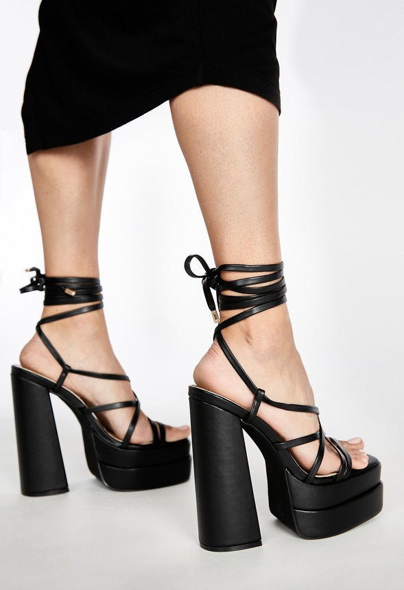 Sienna Block Heeled Platform Sandal Black Caviar