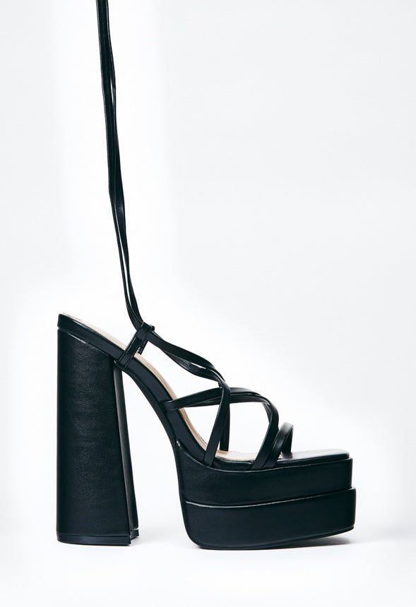 Sienna Block Heeled Platform Sandal Black Caviar