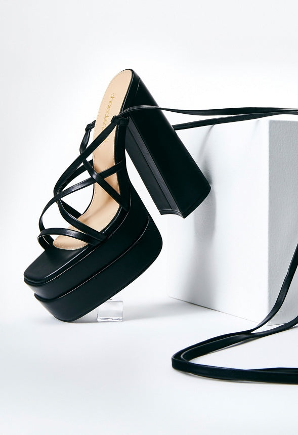 Sienna Block Heeled Platform Sandal Black Caviar