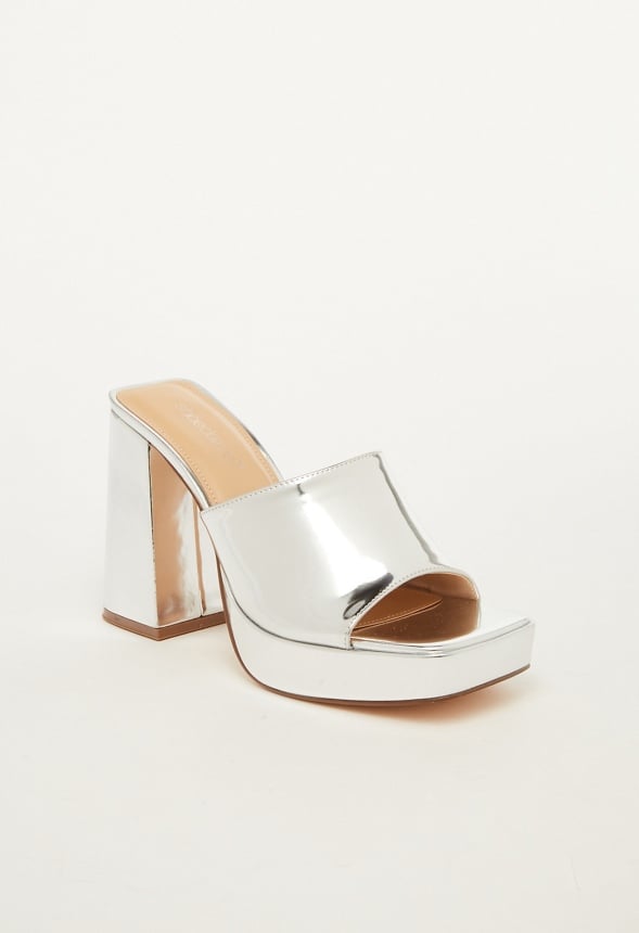 Madelyn Block Heeled Sandal Bright Silver
