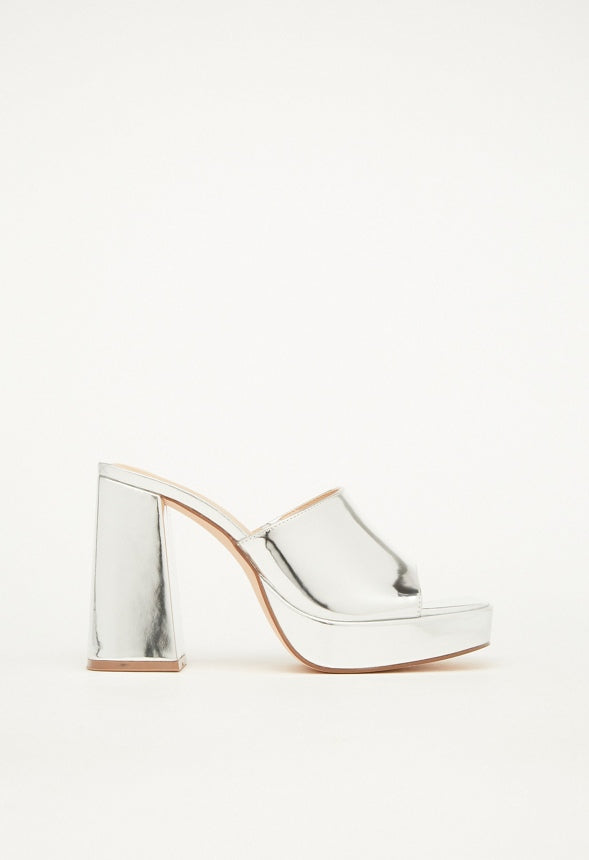 Madelyn Block Heeled Sandal Bright Silver