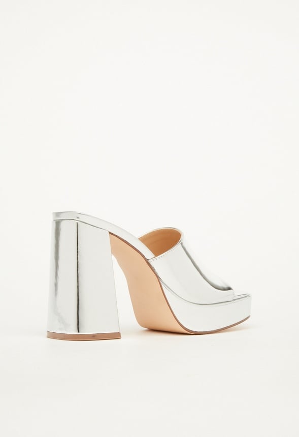 Madelyn Block Heeled Sandal Bright Silver