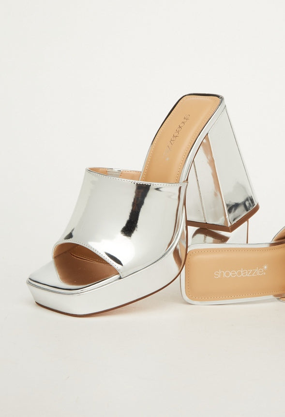 Madelyn Block Heeled Sandal Bright Silver