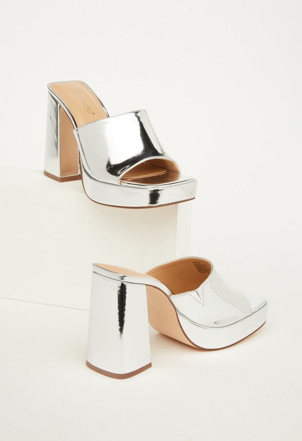 Madelyn Block Heeled Sandal Bright Silver