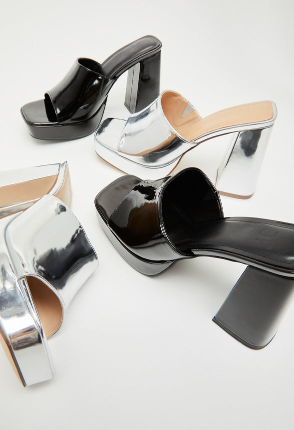 Madelyn Block Heeled Sandal Bright Silver