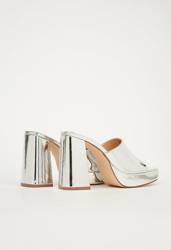 Madelyn Block Heeled Sandal Bright Silver