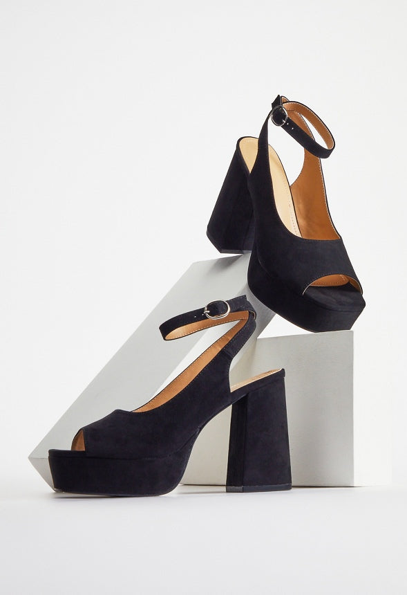 Hadley Platform Heeled Sandal Black Caviar