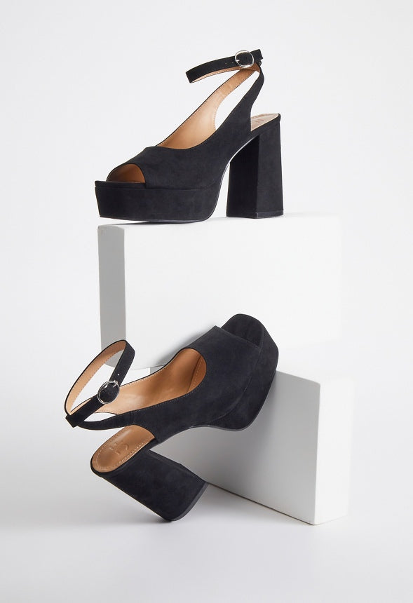 Hadley Platform Heeled Sandal Black Caviar