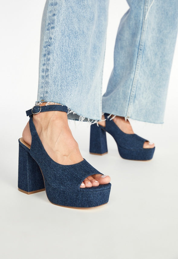 Hadley Platform Heeled Sandal Dark Denim