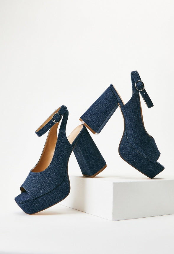 Hadley Platform Heeled Sandal Dark Denim