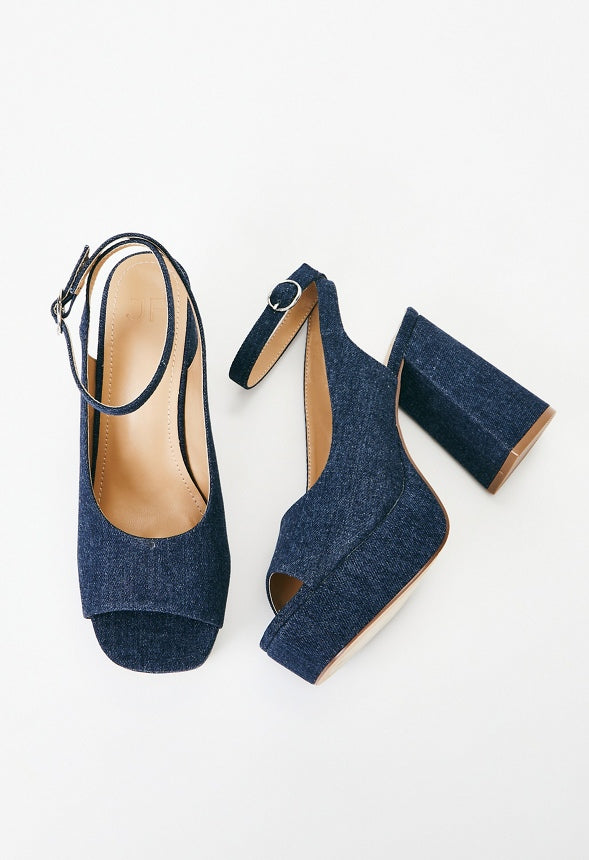 Hadley Platform Heeled Sandal Dark Denim