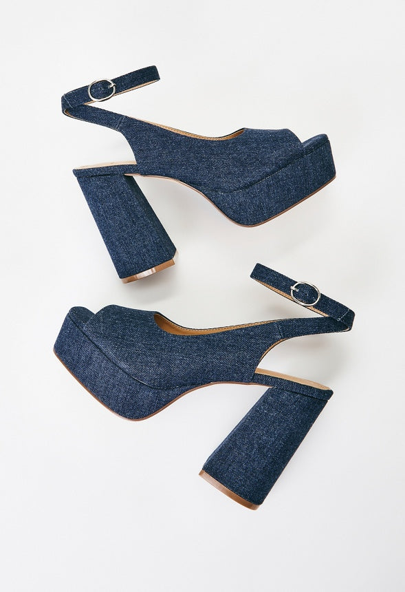 Hadley Platform Heeled Sandal Dark Denim