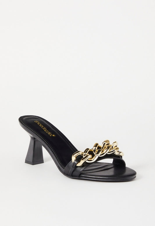 Karsyn Heeled Slide Sandal Black Caviar