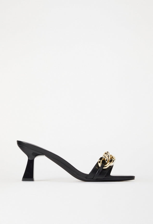 Karsyn Heeled Slide Sandal Black Caviar