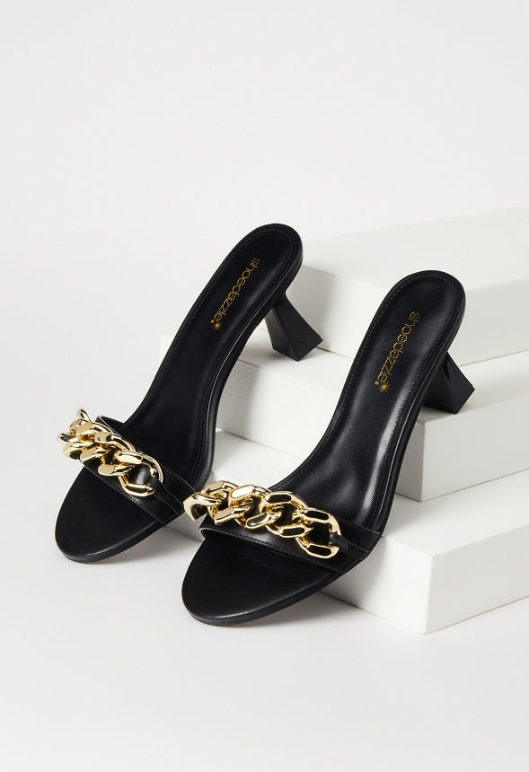 Karsyn Heeled Slide Sandal Black Caviar