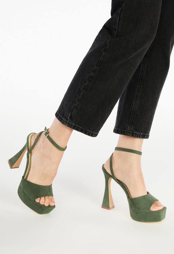 Becky Platform Heeled Sandal Bronze Green