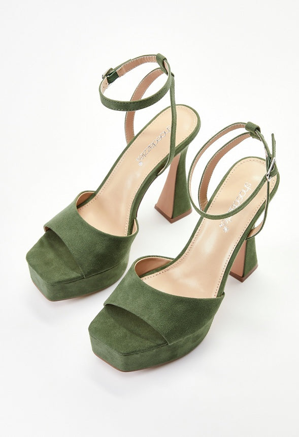 Becky Platform Heeled Sandal Bronze Green