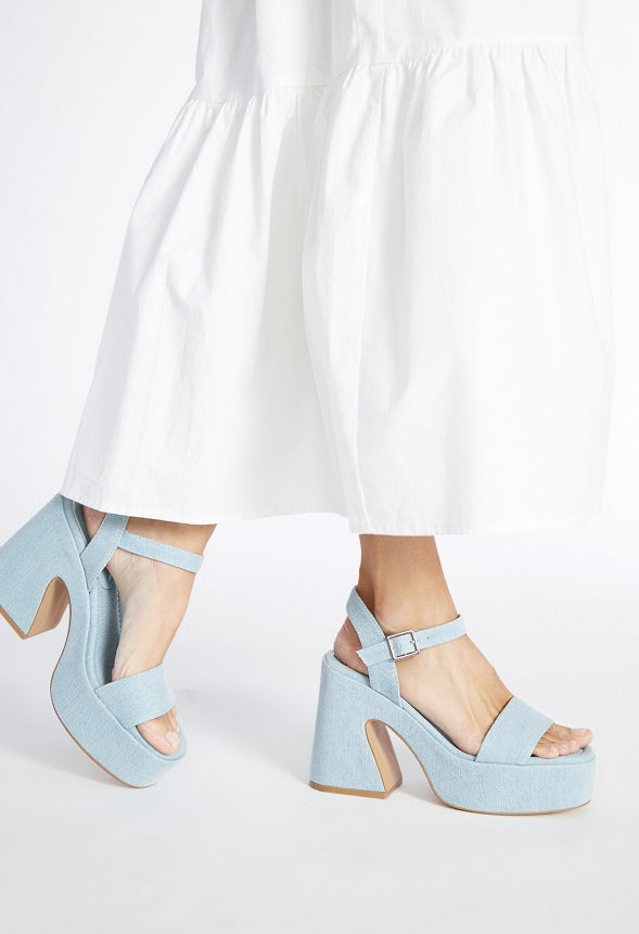 Carole Platform Heeled Sandal Light Denim