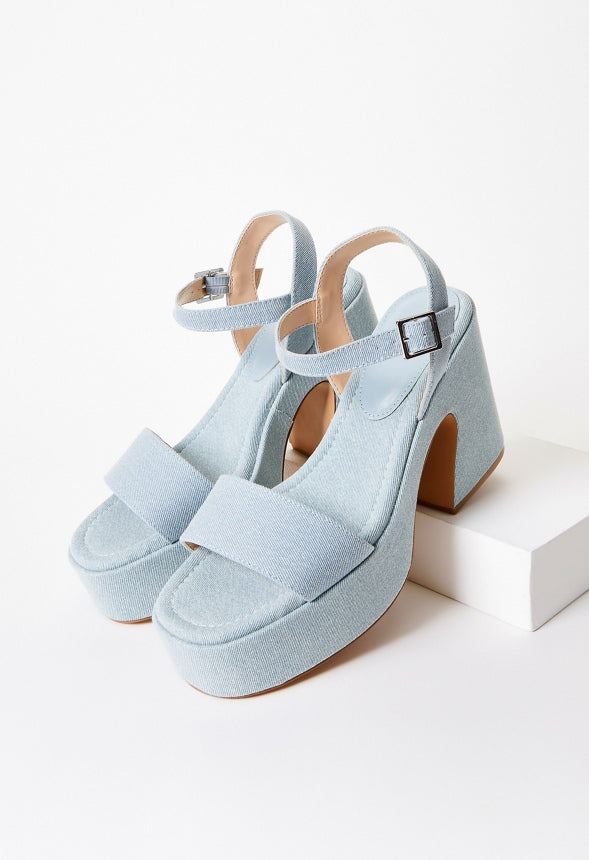 Carole Platform Heeled Sandal Light Denim