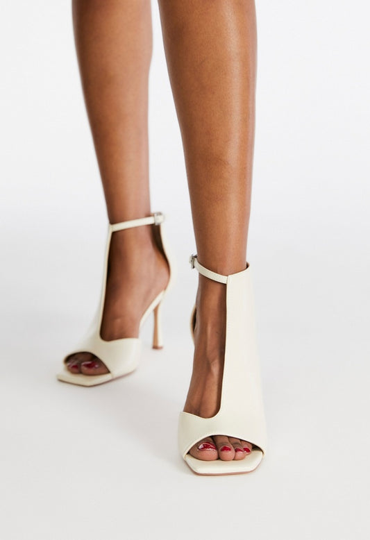 Evette Peep Toe Stiletto Bootie Birch White