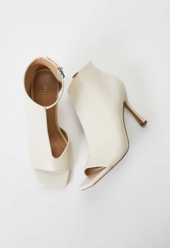 Evette Peep Toe Stiletto Bootie Birch White