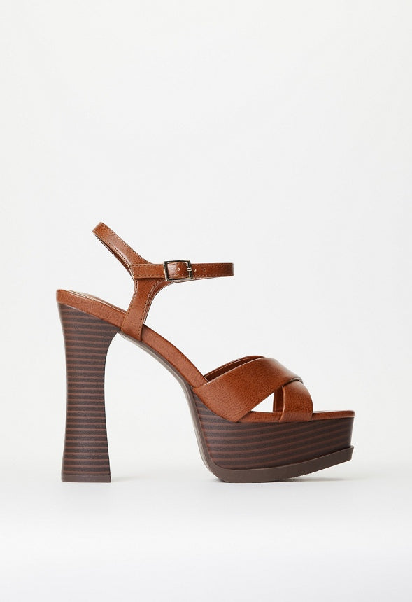 Freya Platform Heeled Sandal Leather Brown