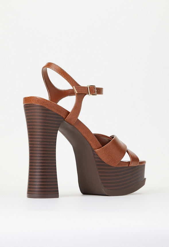 Freya Platform Heeled Sandal Leather Brown