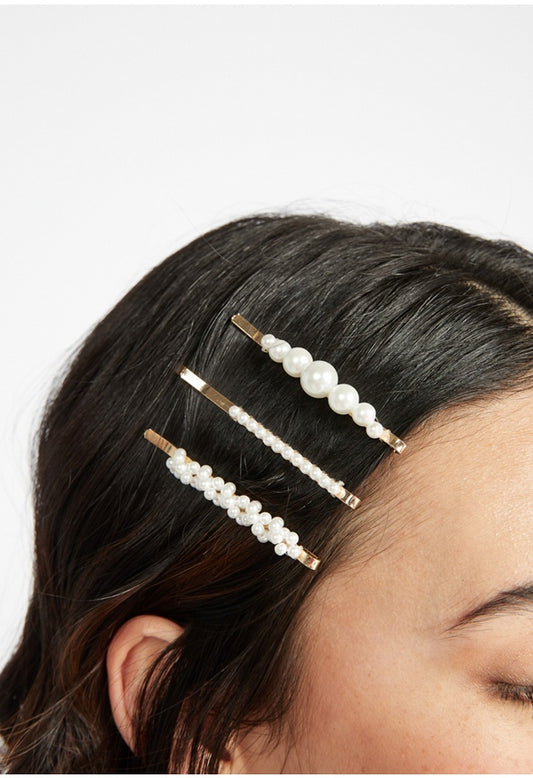 Halle Pearl Hair Slides Cream/Gold
