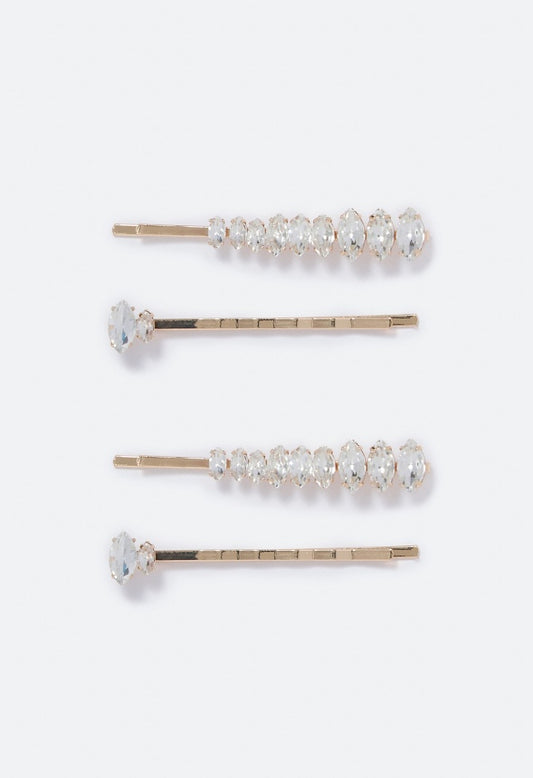 Avah Navette Hair Slides Crystal/Gold