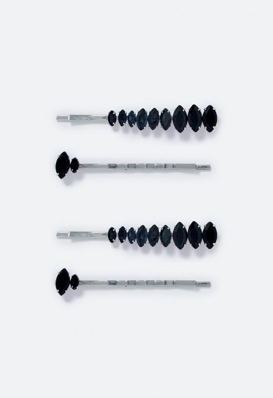 Avah Navette Hair Slides Jet Black/Rhodium