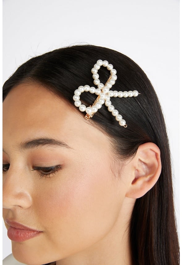 Cassidy Pearl Bow Hair Slides  Cream/Gold