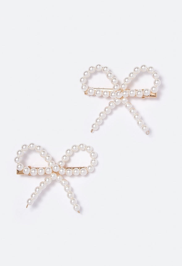 Cassidy Pearl Bow Hair Slides  Cream/Gold
